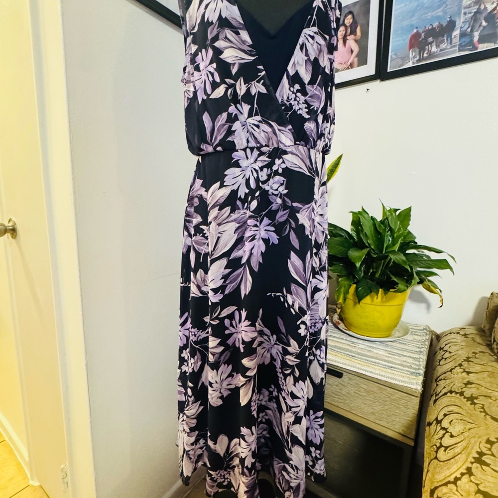 Connected Apparel Black and Purple Floral Maxi Dress